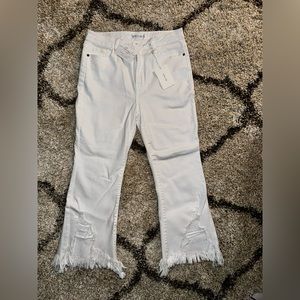 Cello High Rise Cropped Fray Hem Flare Jeans. They do have some stretch.